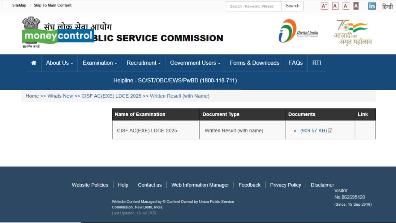 UPSC CISF AC Result 2025 released at upsc.gov.in; Check direct link here UPSC CISF AC Result 2025 released at upsc.gov.in; Check direct link here