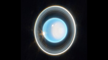 This zoomed-in image of Uranus, captured by the Near-Infrared Camera on NASA’s James Webb Space Telescope on Feb. 6, 2023, reveals stunning views of Uranus’ rings. (Image: NASA)