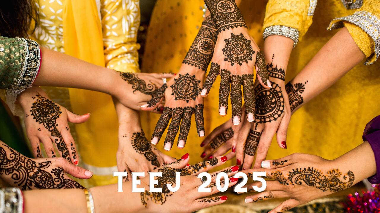 Teej is celebrated joyfully for women in Haryana with fairs, mehndi, festive songs, and decorated swings. (image: canva)
