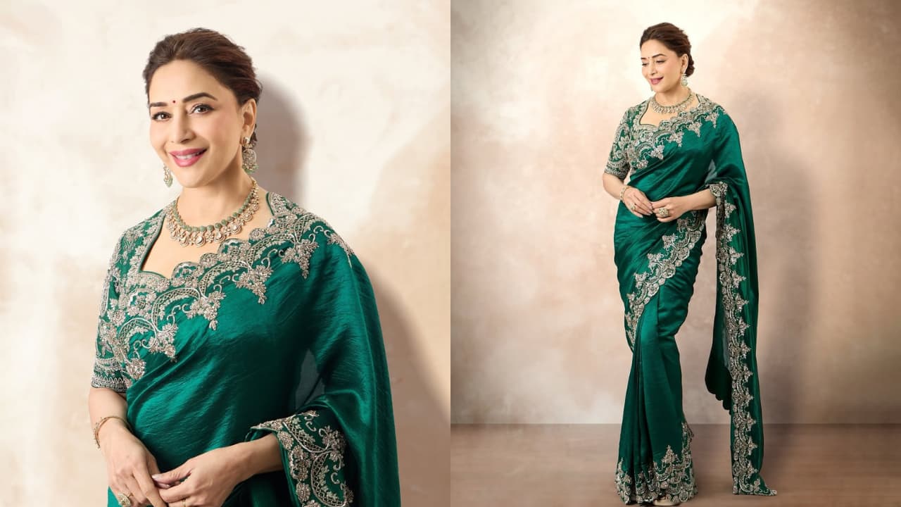 Madhuri Dixit Bollywood’s ‘Dhak Dhak’ girl knows how to charm in a saree and stands elegantly in this gorgeous green drape. The embroidered blouse and border add extra sparkle. Sharing the pictures, she wrote, “Glamour with a touch of tradition, just the way I like it.”