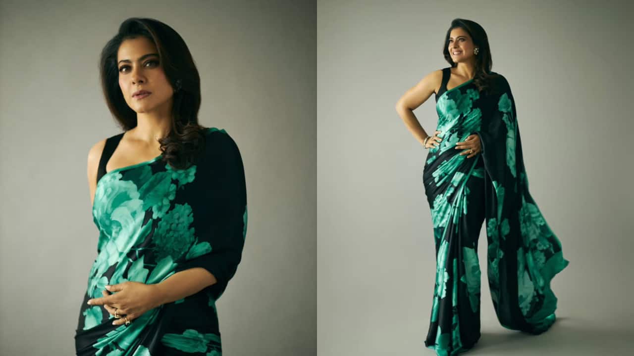Kajol A saree lover, Kajol stuns in this beautiful black drape with impressive teal florals. Her drape is both traditional and modern, ideal for those who like to make a head-turning statement. Her black blouse adds to the beauty of the ensemble. This one is perfect for Teej celebrations.
