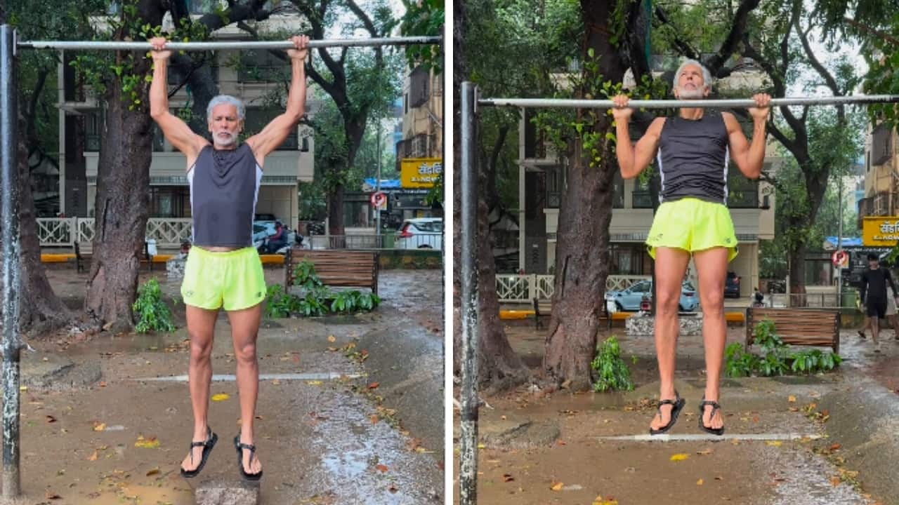 Milind Soman is unstoppable at 59, nails a pull-up in the middle of a rainy day
