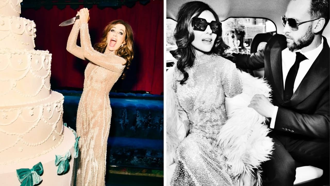 Elizabeth Hurley stuns in a Gaurav Gupta ivory gown for a photoshoot