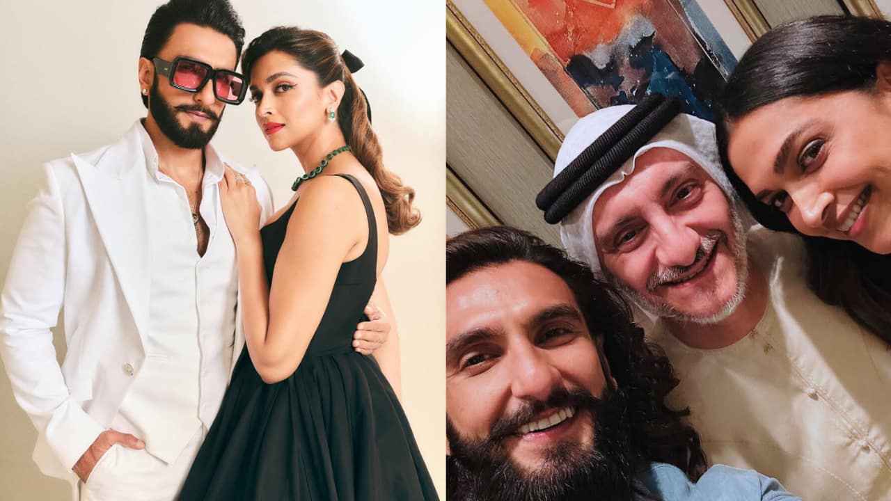 Deepika Padukone and Ranveer Singh pose for a selfie with Director General of Tourism during Abu Dhabi trip