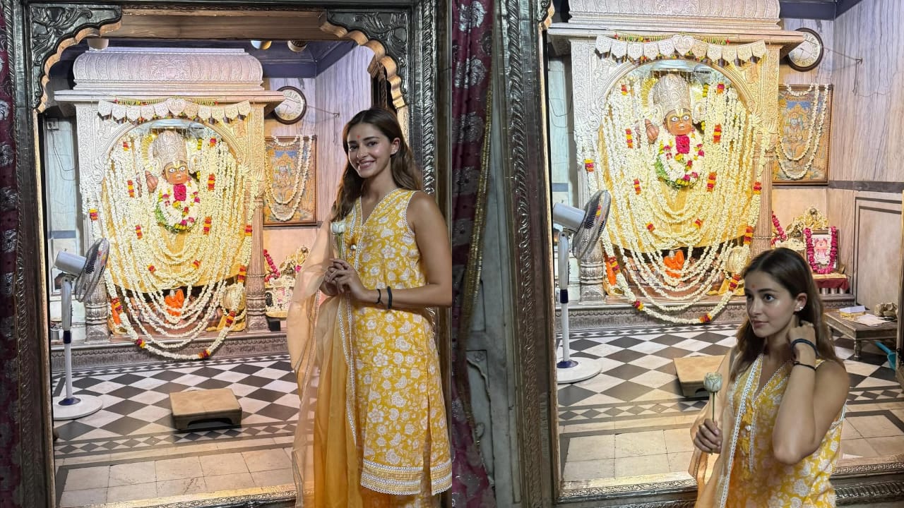 Ananya Panday seeks blessings at Kale Hanuman Ji temple after cousin Ahaan Panday’s Saiyaara debut success