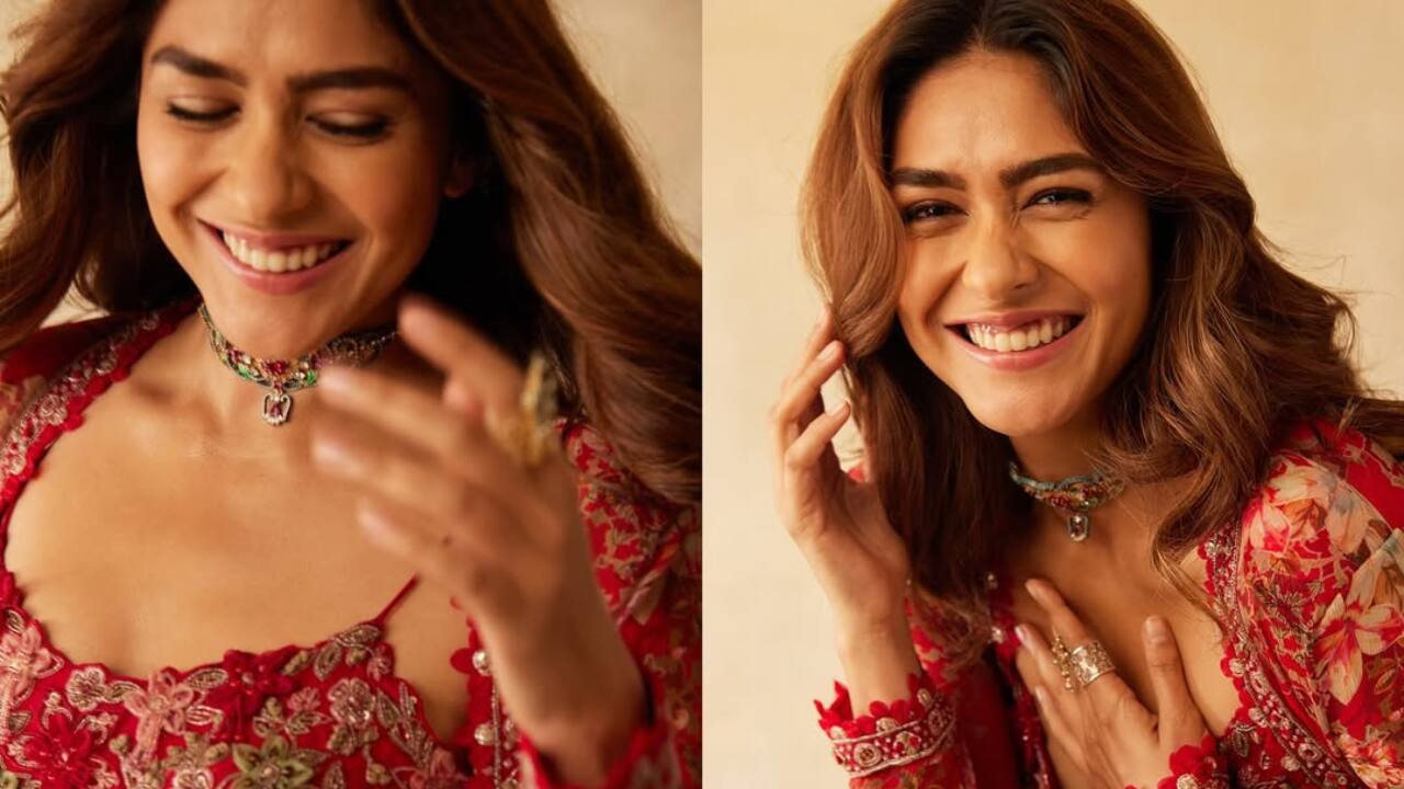 Festive fusion Mrunal’s outfit mixes tradition with trend, making it a great choice for modern celebrations like Teej or wedding parties. The floral elements and easy flow of the look give it versatility and grace.