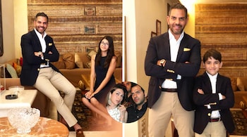Karisma Kapoor and Sunjay Kapur's children with their father.