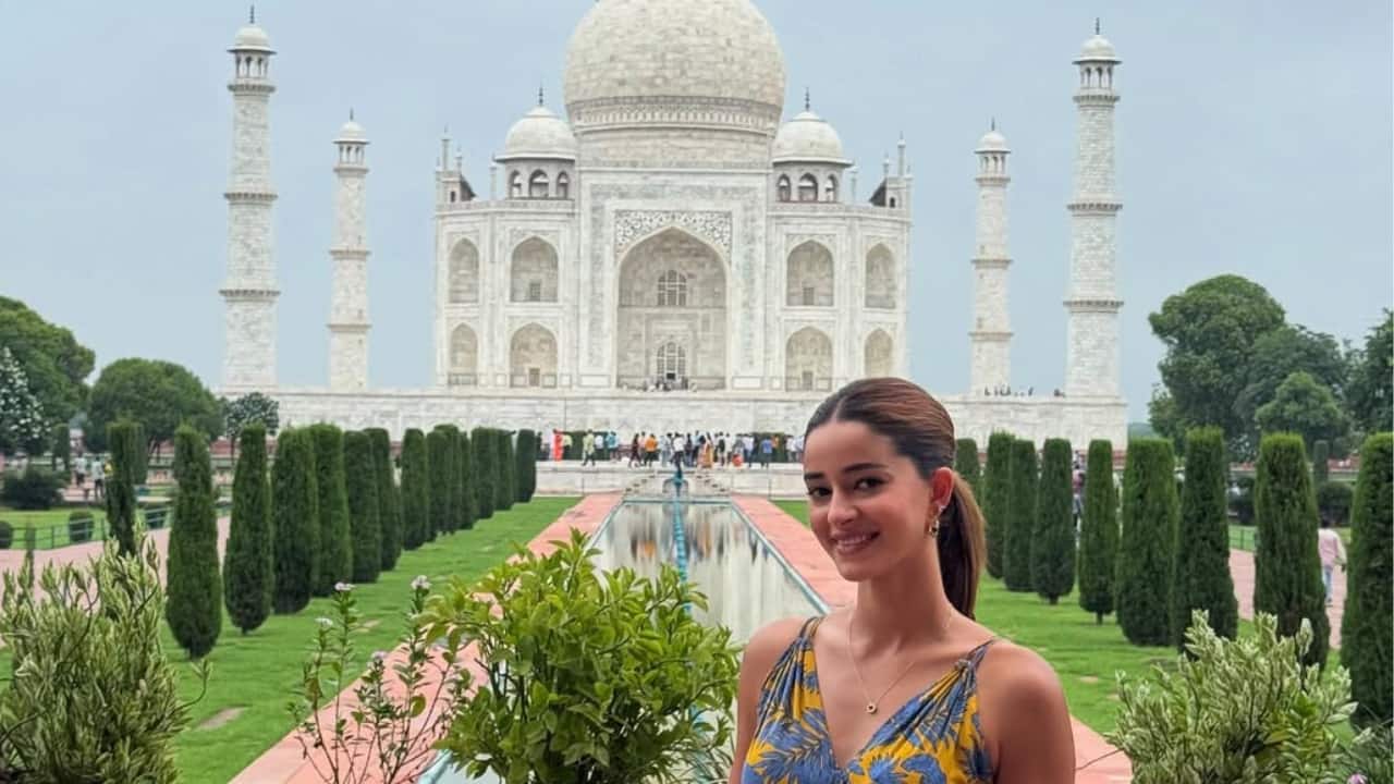 Ananya Panday stuns in a mustard-blue ensemble as she visits the Taj Mahal