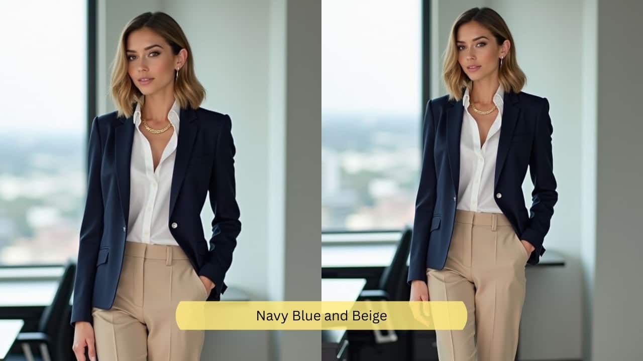 Navy Blue and Beige This is a classic English combination that always manages to impress. Pairing your neutrals, like a white shirt and beige trousers with a royal blue jacket, gives off an undeniably rich vibe. It’s ideal for making a statement at formal events or outings.(Image : Canva) Navy Blue and Beige This is a classic English combination that always manages to impress. Pairing your neutrals, like a white shirt and beige trousers with a royal blue jacket, gives off an undeniably rich vibe. It’s ideal for making a statement at formal events or outings.(Image : Canva)