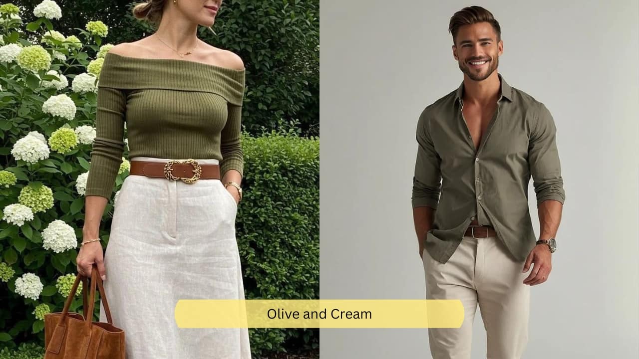 Olive and Cream Olive is a luxe, earthy-toned hue that looks even better when paired with cream. An olive shirt or top with cream pants looks best when styled with tan accessories like a belt or shoes. This one is easy to pull off and makes a head-turning statement.(Image : Canva) Olive and Cream Olive is a luxe, earthy-toned hue that looks even better when paired with cream. An olive shirt or top with cream pants looks best when styled with tan accessories like a belt or shoes. This one is easy to pull off and makes a head-turning statement.(Image : Canva)