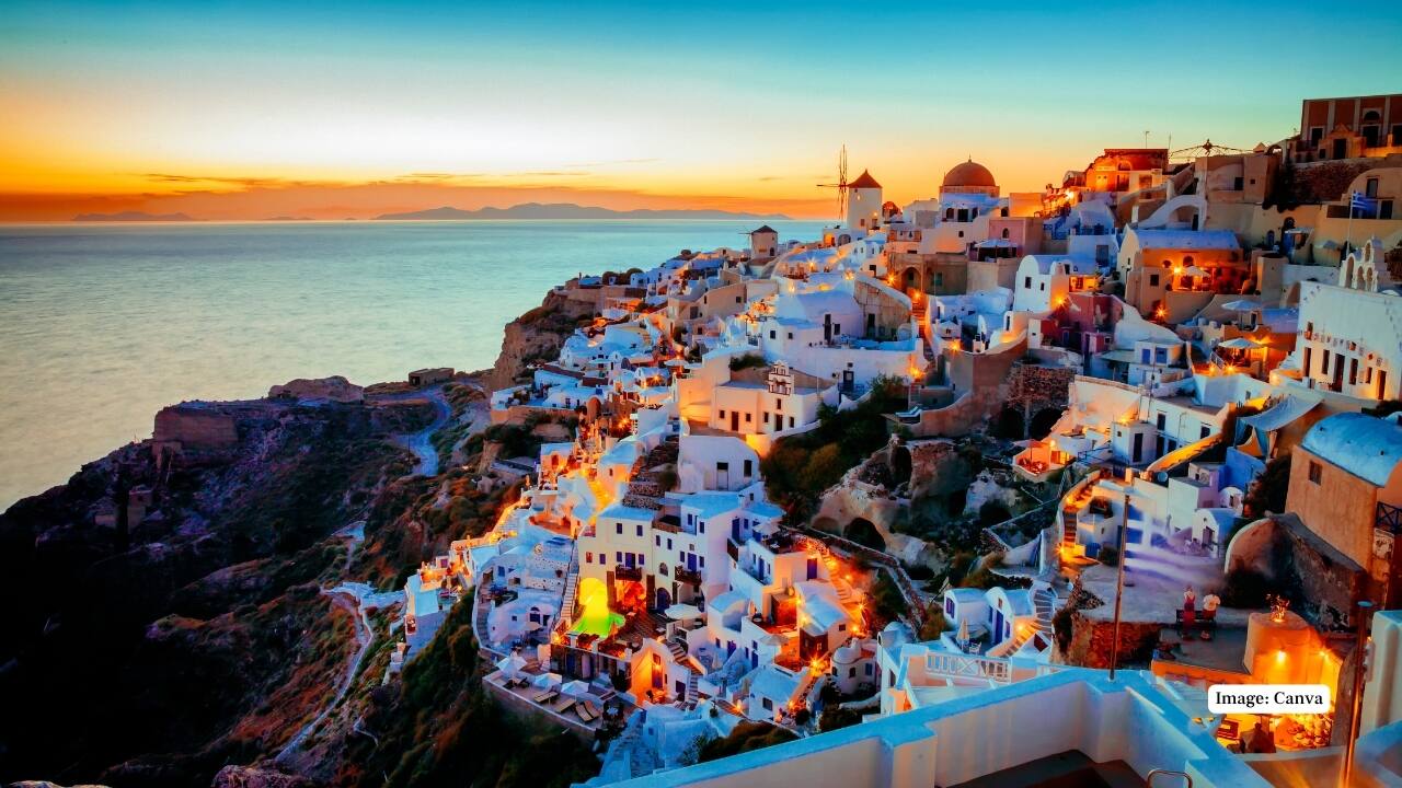 8. Santorini, Greece — Icon of Mediterranean Beauty Santorini captivates with its whitewashed buildings, azure domes, and sunsets that have inspired countless poets and painters. Beyond its iconic imagery, the island offers volcanic beaches, archaeological treasures, and quaint villages where tradition remains vibrant. (Image: Canva)