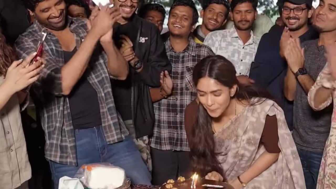 Mrunal Thakur receives sweet pre-birthday surprise on Dacoit sets, watch video