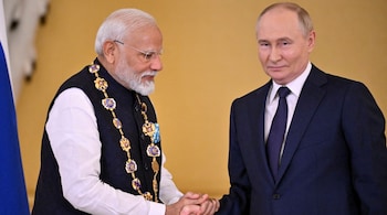 File photo of PM Modi with Russian President Vladimir Putin