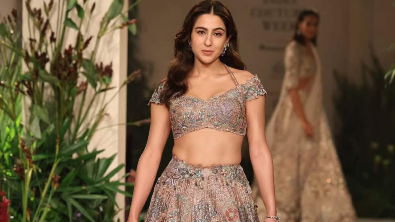 Sara Ali Khan Sara Ali Khan looked radiant as she served as the showstopper in an embellished pastel lehenga. The intricate details, along with a sheer dupatta and minimal accessories, looked elegant. Sara Ali Khan Sara Ali Khan looked radiant as she served as the showstopper in an embellished pastel lehenga. The intricate details, along with a sheer dupatta and minimal accessories, looked elegant.