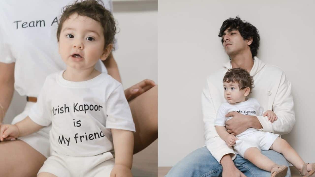 The brother-sister duo  While Alanna in one picture wears a t-shirt with &quot;#Saiyaraa&quot; on the back, and Ahaan wears a plain white hoodie. This suggests a casual, coordinated, and perhaps themed photoshoot.