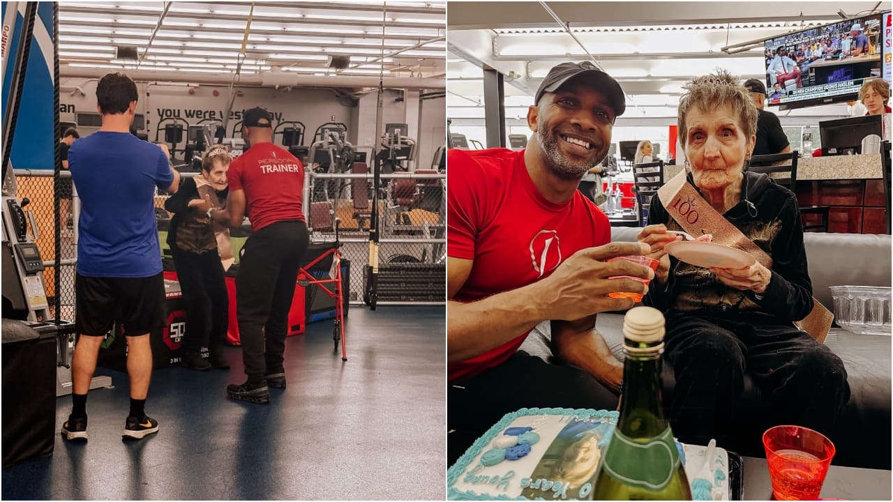 100-year-old woman celebrates birthday by weightlifting at gym. Her secret to longevity