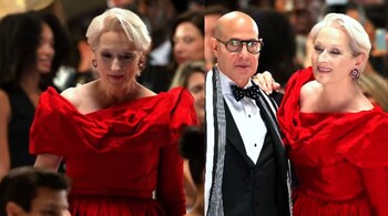 Meryl Streep shoots a met Gala scene at Natural History Meusem in New York for Devil Wears Prada 2