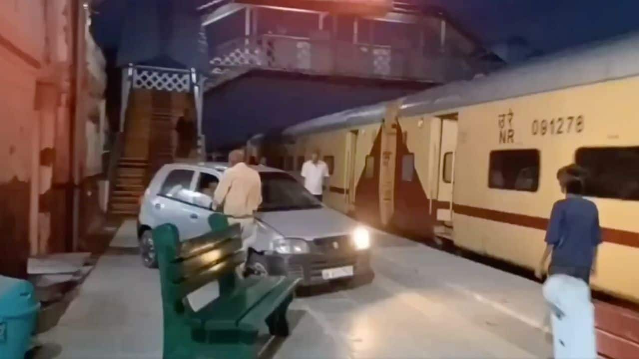 Drunk soldier drives onto Meerut Cantt railway platform, parks car beside train door | Watch