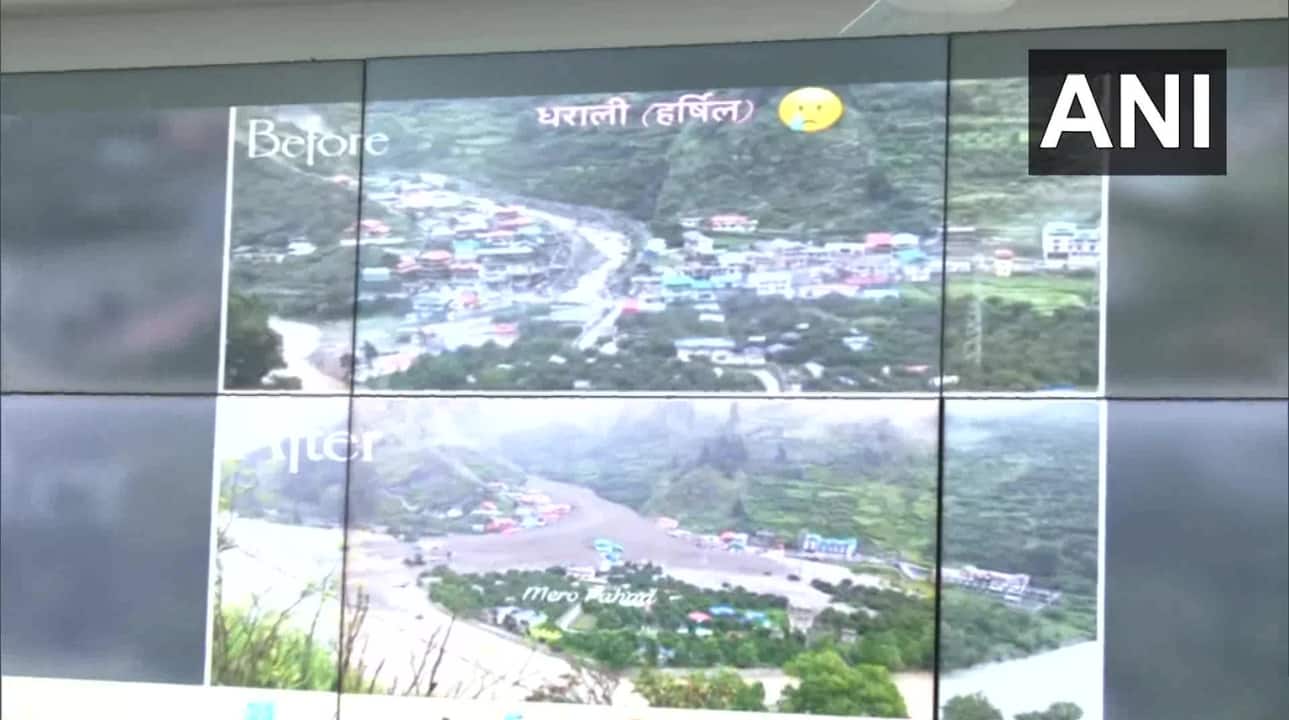 Before and after photo of Dharali hit by cloudburst (ANI)