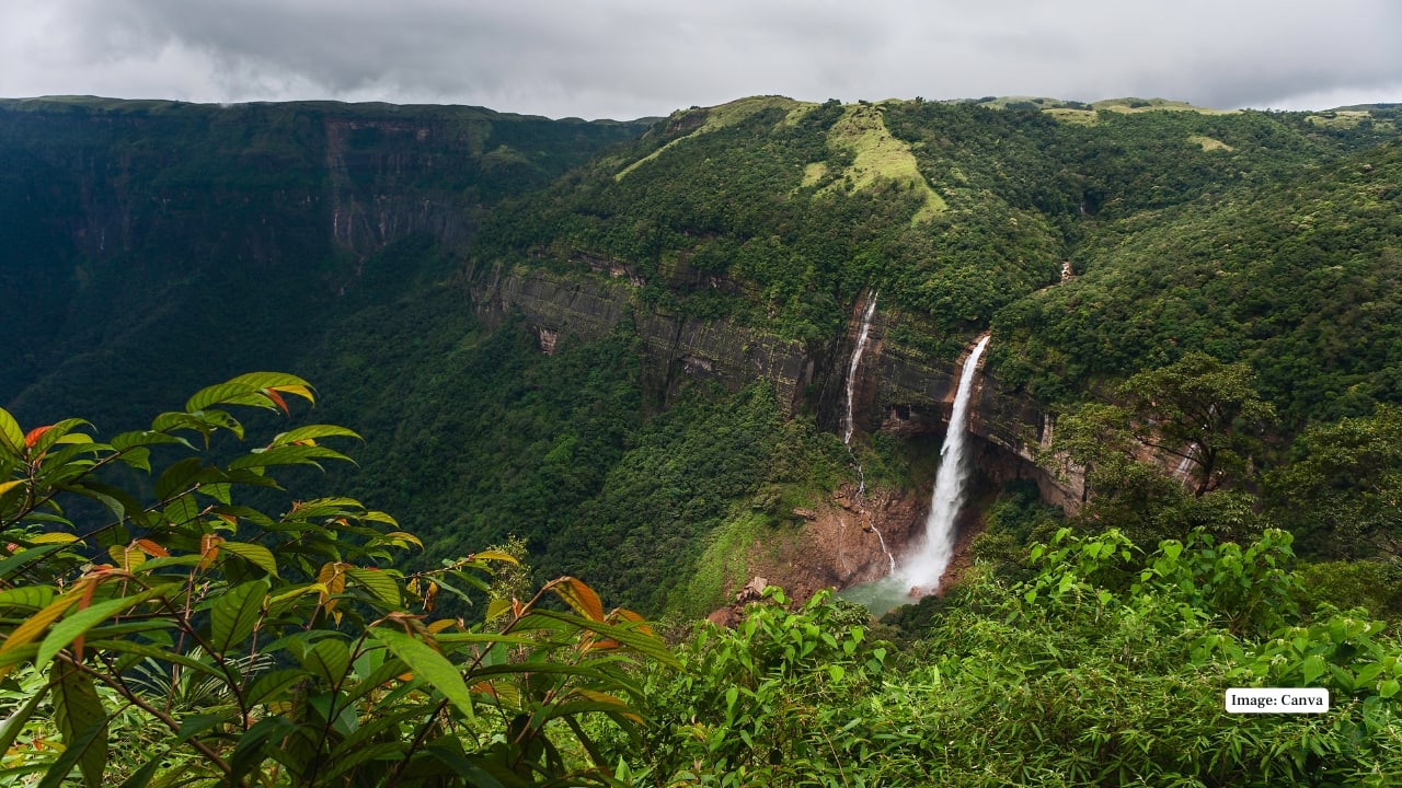 2. Cherrapunji, Meghalaya Known for its record-breaking rainfall, Cherrapunji transforms into a surreal paradise in August. Dramatic clouds, thundering waterfalls like Nohkalikai, and moss-laden cliffs provide a mystical backdrop for monsoon photography. (Image: Canva)