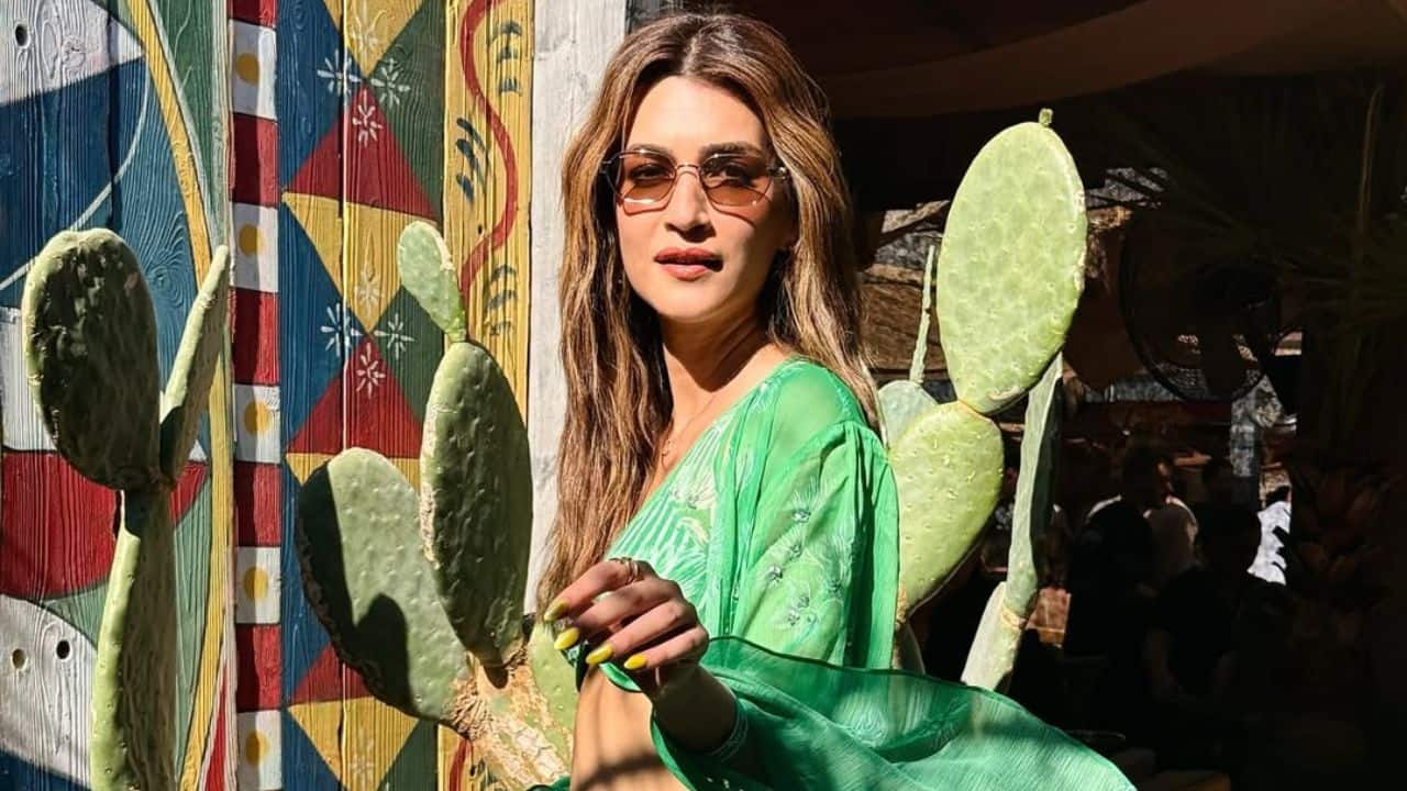 Vibrant Backdrops &amp; Cactus Chic The background as seen in the pictures is a beach café, boasts colorful hand-painted wooden walls and desert-inspired decor like potted cacti, which enhances the whole summery vibe of their fashion-forward photo shoot.