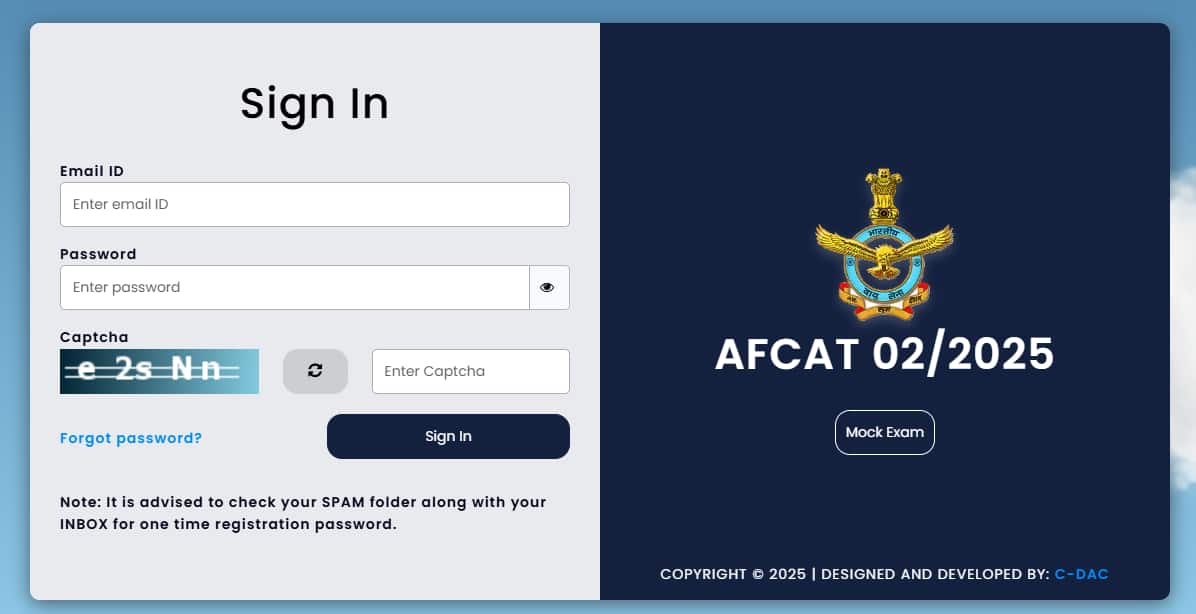 AFCAT 2 Exam City Intimation Slip 2025 OUT @ afcat.cdac.in, download link here