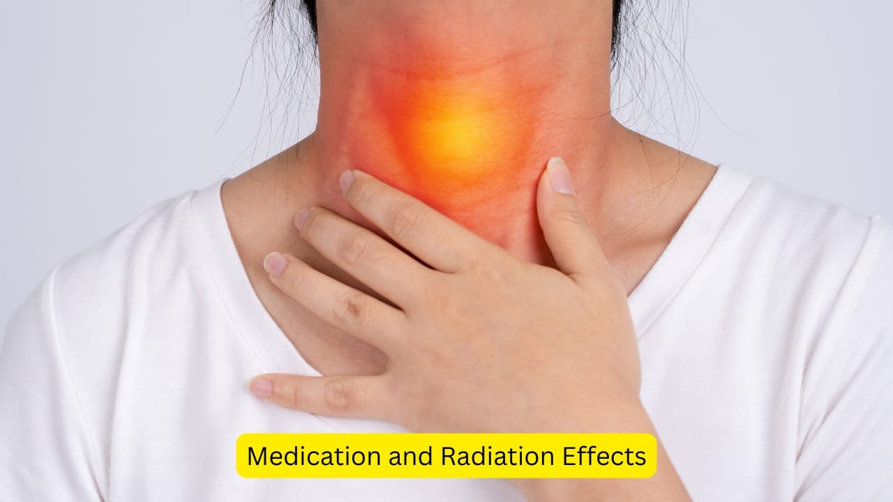 Medication and Radiation Effects People who take medication for treating arrhythmia, like amiodarone, may also develop hyperthyroidism. Alongside, those who have had an exposure to radiation are also susceptible. A psychiatric disorder that occurs due to excessive intake of thyroxine, known as thyrotoxicosis factitia, can also lead to features of hyperthyroidism.(Image: canva)   