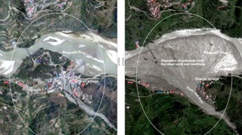 ISRO/NRSC used Cartosat-2S data to assess the devastating Aug 5 flash flood in Dharali & Harsil, Uttarakhand. (Image: ISRO)