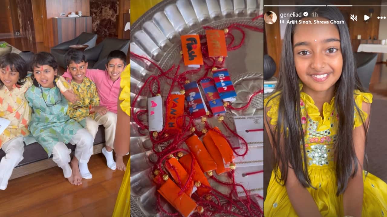 Genelia Deshmukh Genelia Deshmukh shared a sweet video of her and Riteish Deshmukh’s kids celebrating the Rakhi. She shared a video of Nitara performing aarti before tying her brothers’ customised rakhis. Genelia Deshmukh Genelia Deshmukh shared a sweet video of her and Riteish Deshmukh’s kids celebrating the Rakhi. She shared a video of Nitara performing aarti before tying her brothers’ customised rakhis.