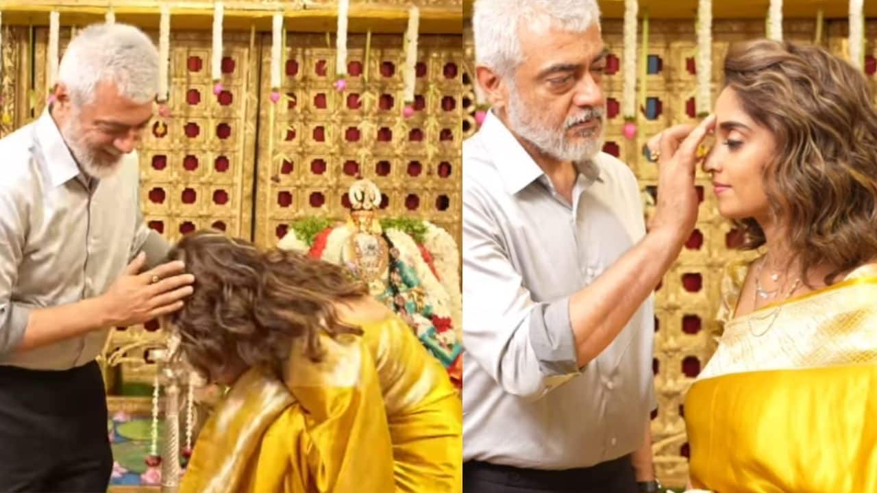 Ajith Kumar applies bindi on wife Shalini during temple visit, fans say "most beautiful couple"