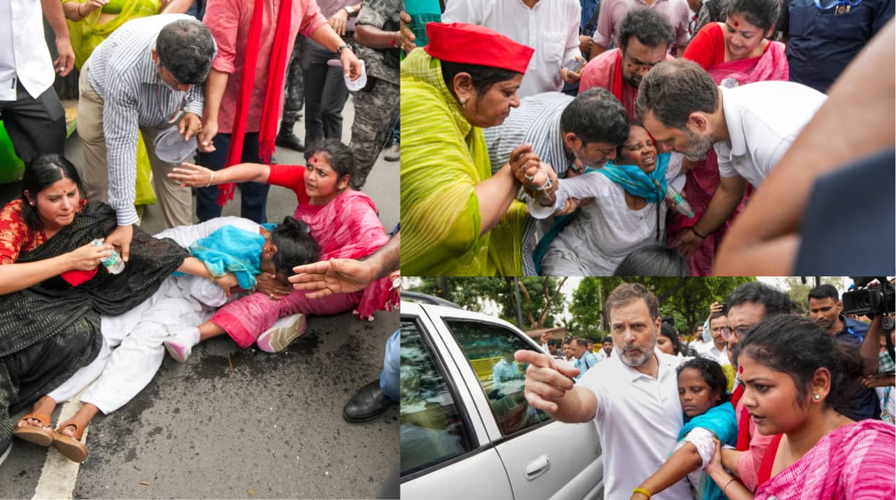 Amid the chaos, two Trinamool Congress MPs, Mahua Moitra and Mitali Baugh,fainted. Fellow politicians were seen attempting to revive them with water and first aid. Baugh was reportedly shifted to hospital. (Image: ANI)