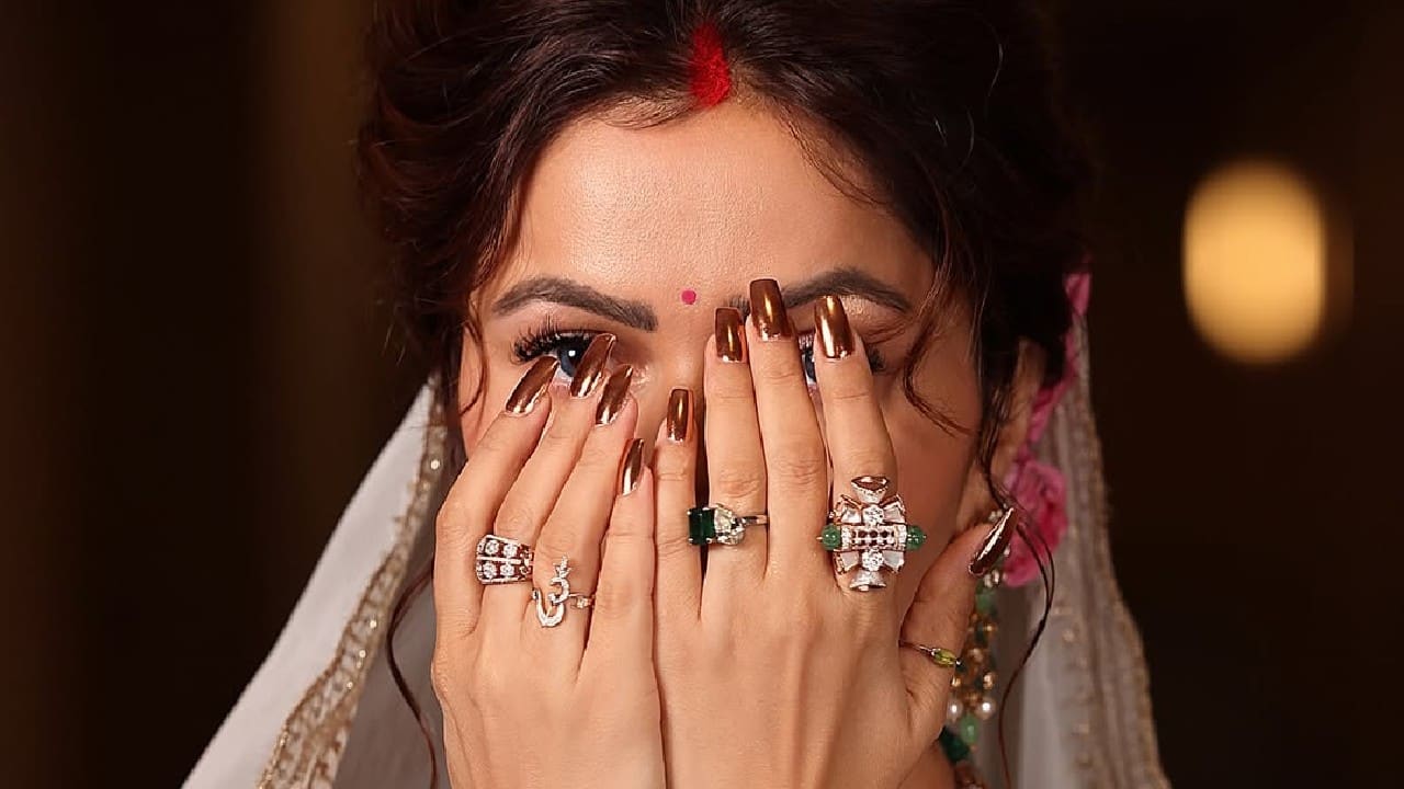 Rubina Dilaik takes her fashion game to the next level in her powder pearl lehenga choli 