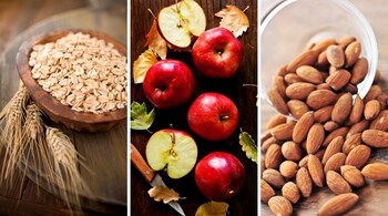 Diet guide: Adding fibre to your daily diet is an easy task. You can reach your goals by adding oats, apples, almonds and other healthy foods to your daily diet (Images: Canva)