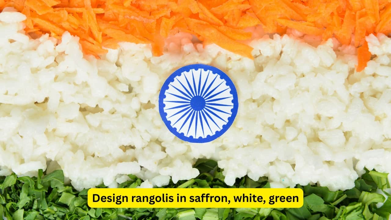 Design rangolis in saffron, white, green Rangoli isn’t just art, it’s tradition. Using coloured chalks, powders, or rice, children create beautiful patterns that celebrate unity and joy. A hands-on activity that fills the air with festive spirit.(Image: Canva)