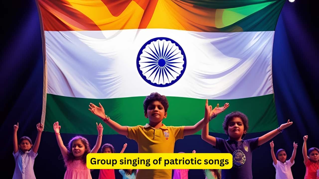 Group singing of patriotic songs There’s something about singing together that lifts the spirit. Classic patriotic songs, sung loud and proud, help build a sense of belonging and joy.(Image: Canva) 