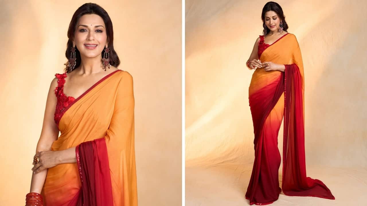 Sonali Bendre stuns in revamped sunset saree with blouse crafted over 500  hours