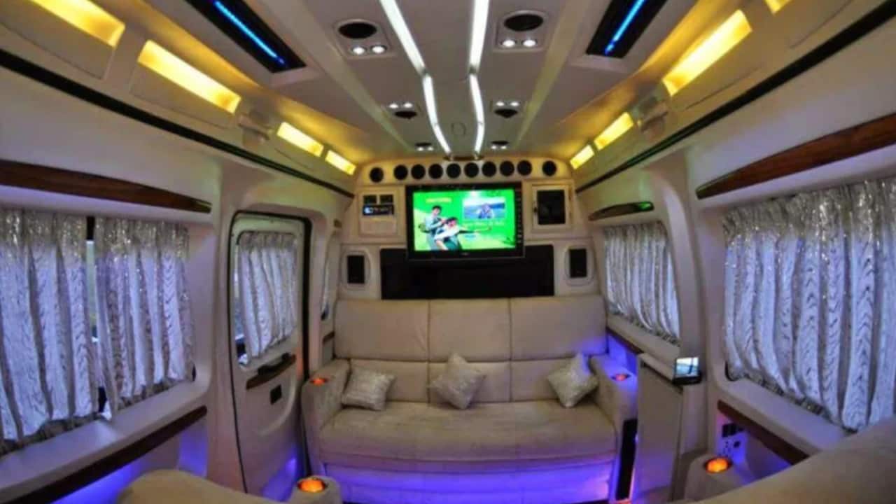 Vanity Van of Luxury DC Design made Mahesh a Rs 6.2 crore custom-made vanity van. It includes soft furniture, modern amenities, and the utmost comfort for the actor's visits and shooting. Vanity Van of Luxury DC Design made Mahesh a Rs 6.2 crore custom-made vanity van. It includes soft furniture, modern amenities, and the utmost comfort for the actor's visits and shooting.