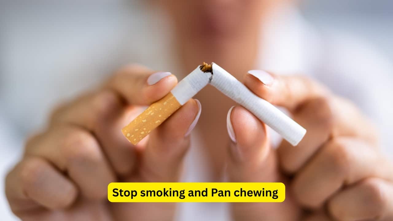 Stop smoking and Pan chewing Pan chewing and smoking needs to be completely stopped, and excision of the lesion may also be necessary in certain cases. Skin grafting may be needed in this scenario. Regularly following up with the healthcare provider is necessary, and at times, CO2 laser excision may be carried out.(Image: Canva)