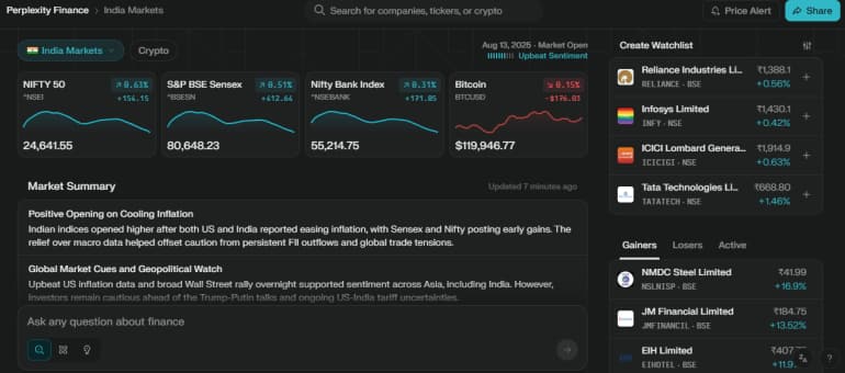 Perplexity Finance now covers Indian markets