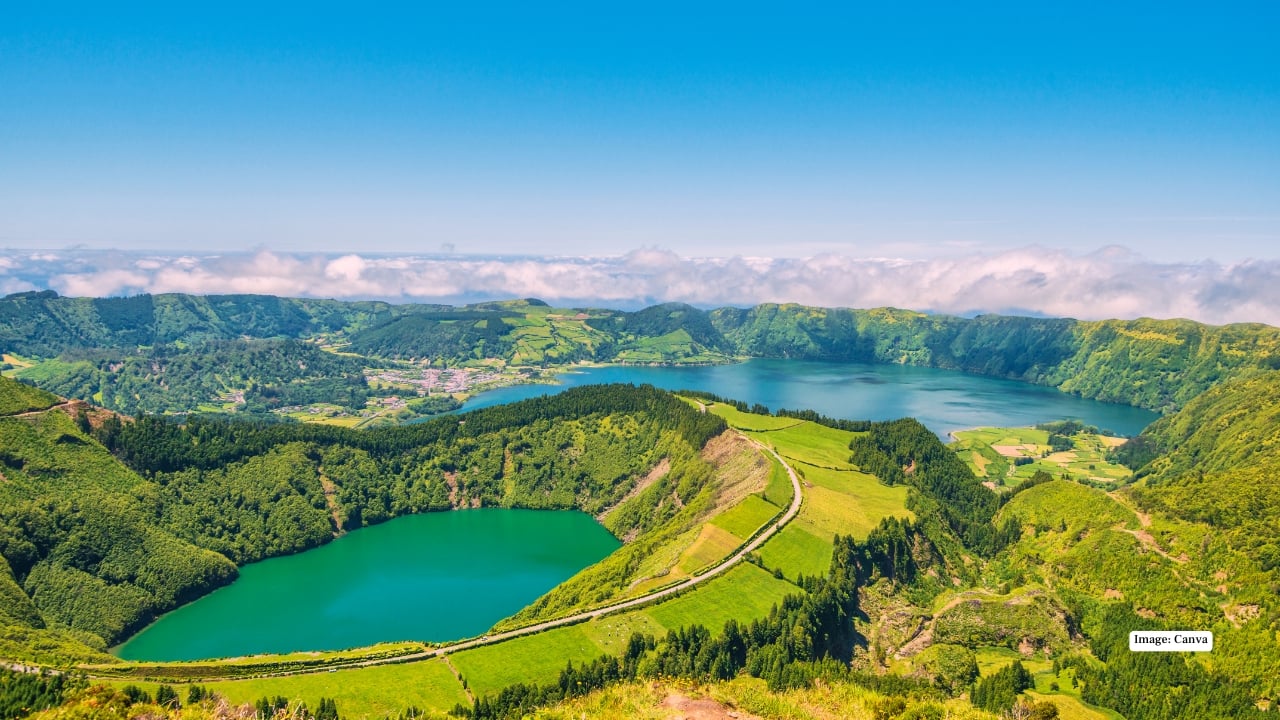 9. The Azores, Portugal This volcanic archipelago boasts crater lakes, geothermal springs, and dramatic coastlines. Hike lush trails, whale-watch in the Atlantic, and explore quaint villages surrounded by vibrant greenery. (Image: Canva)