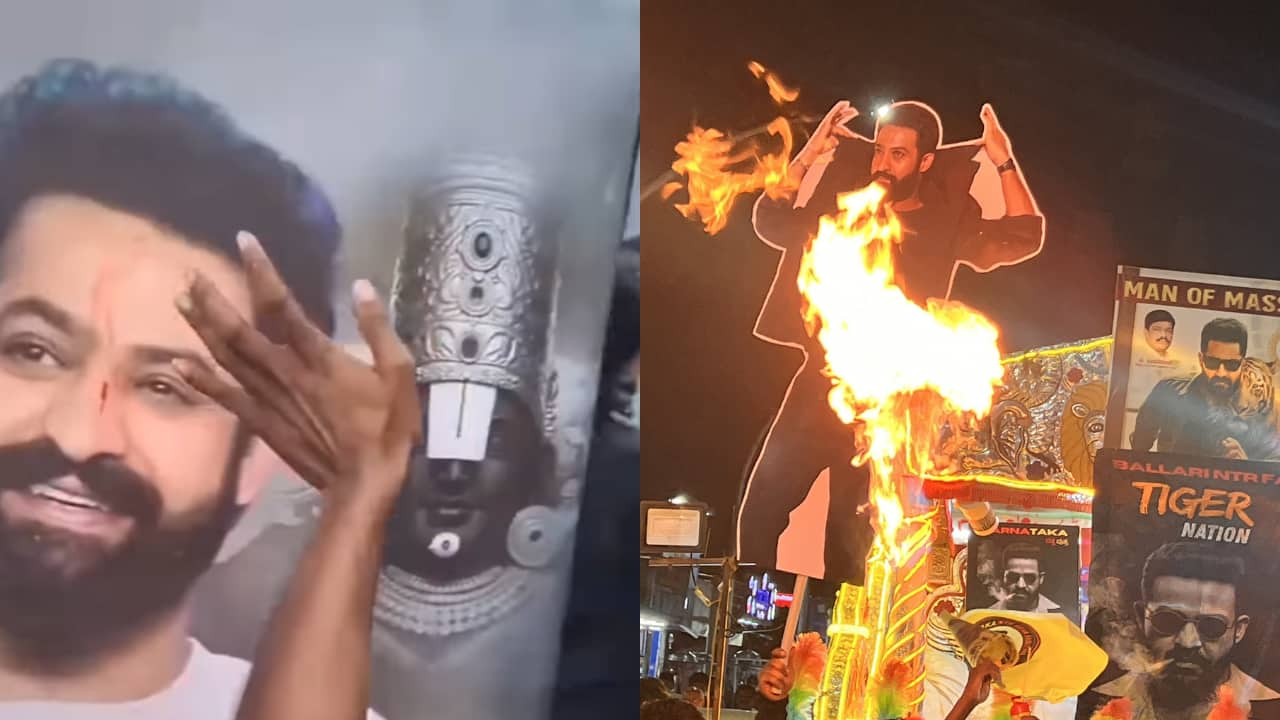Jr NTR fans celebrate War 2 release with fireworks, blood tilak and milk showers, watch here