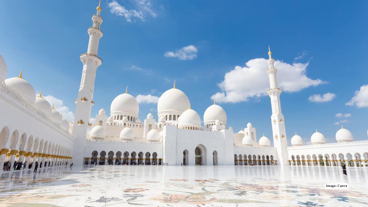 8. Sheikh Zayed Grand Mosque – Abu Dhabi, UAE The Sheikh Zayed Grand Mosque is a masterpiece of modern Islamic architecture, marrying tradition with opulence. Its 82 domes, reflective pools, and marble courtyards create an atmosphere of serenity, while its ornate chandeliers—studded with millions of Swarovski crystals—glitter overhead. It welcomes visitors of all backgrounds to witness its beauty and spiritual significance. (Image: Canva)