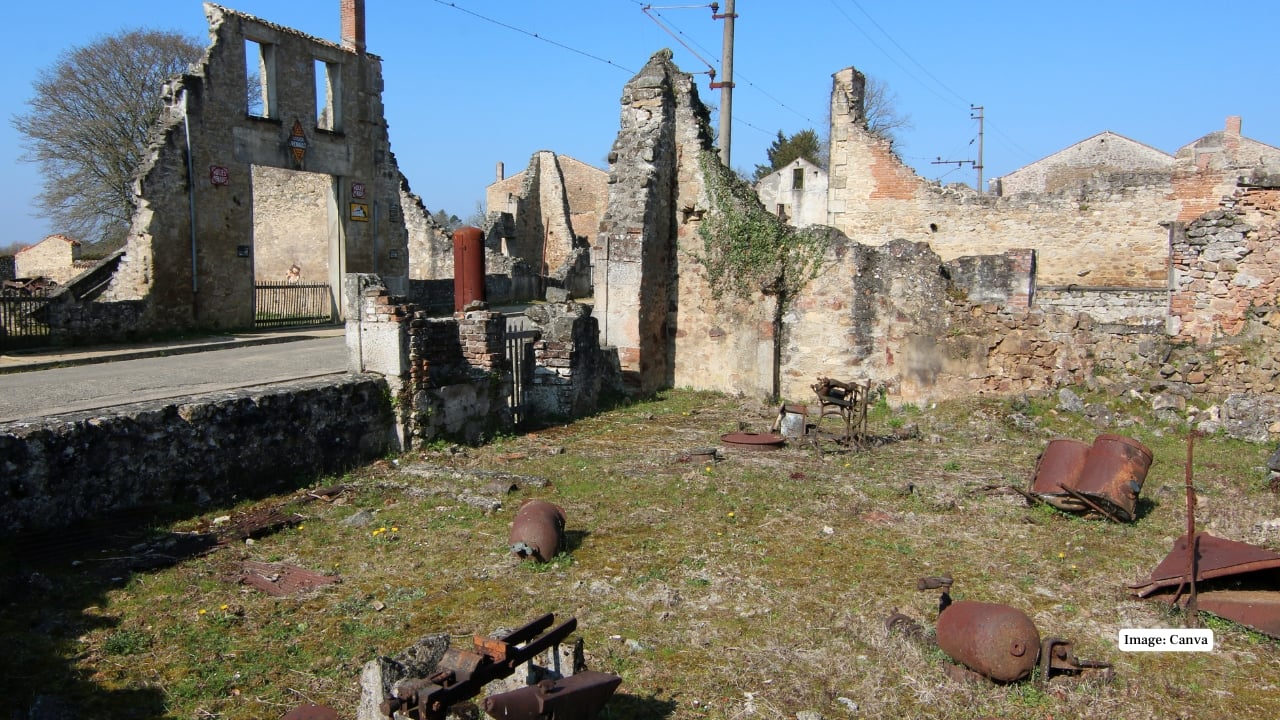 5. Oradour-sur-Glane, France This French village was destroyed in World War II during a Nazi massacre in 1944. It remains untouched as a memorial, with rusting bicycles, burnt-out cars, and empty streets telling the story of its tragic past. (Image: Canva) 5. Oradour-sur-Glane, France This French village was destroyed in World War II during a Nazi massacre in 1944. It remains untouched as a memorial, with rusting bicycles, burnt-out cars, and empty streets telling the story of its tragic past. (Image: Canva)
