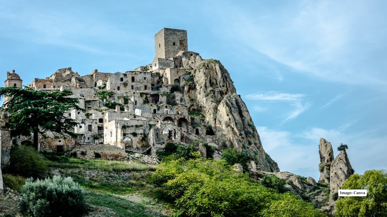 10. Craco, Italy Perched on a hilltop, Craco was abandoned in the 1960s due to landslides. Its medieval buildings and dramatic location have made it a popular filming site for movies and a favourite among tourists seeking ghostly charm. (Image: Canva) 10. Craco, Italy Perched on a hilltop, Craco was abandoned in the 1960s due to landslides. Its medieval buildings and dramatic location have made it a popular filming site for movies and a favourite among tourists seeking ghostly charm. (Image: Canva)