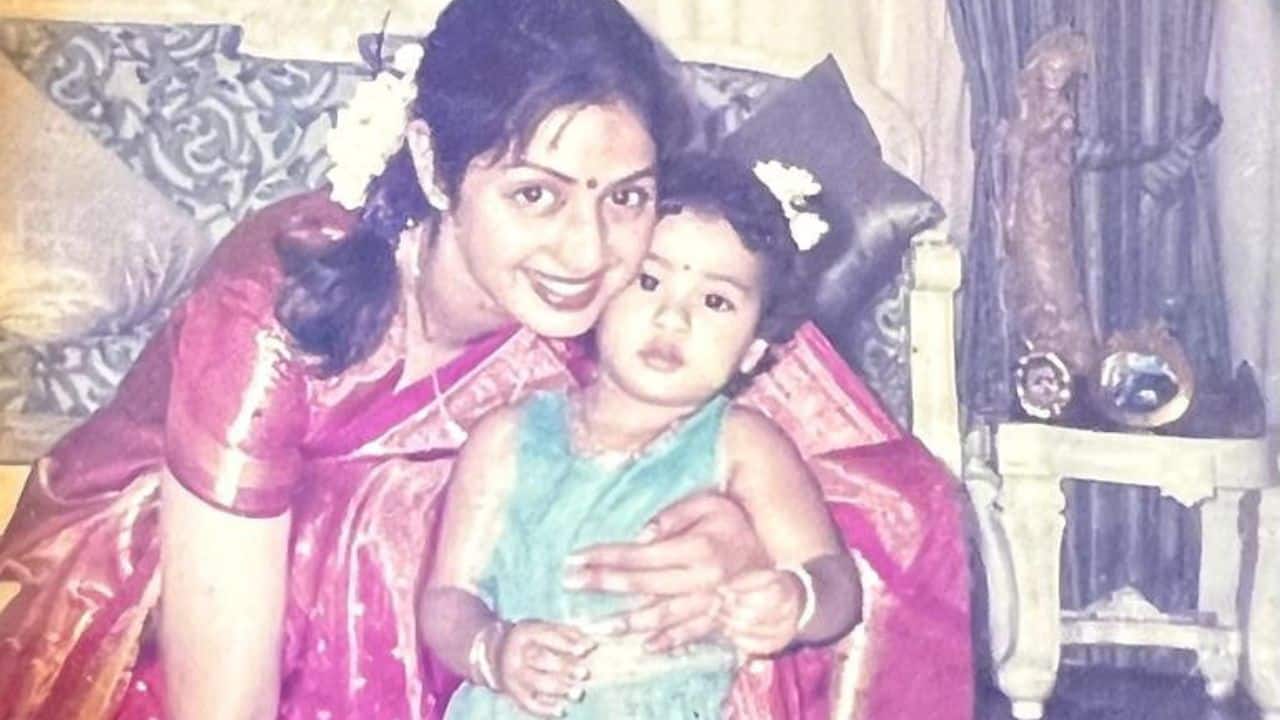 Silken grace Sridevi exuded ageless beauty in a pastel silk saree that is embellished with light embroidery, her demure smile illuminating the photo. Beside her stands Janhvi Kapoor, keeping pace with her poise in a flower lehenga.