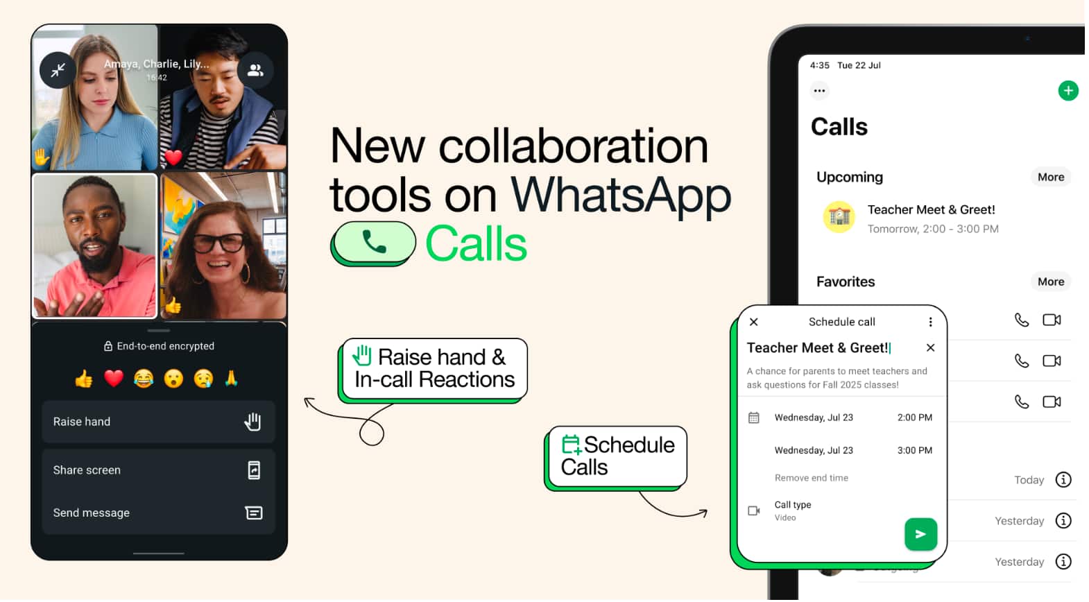 WhatsApp starts rolling out new call reactions, scheduling, hand raise for group calls