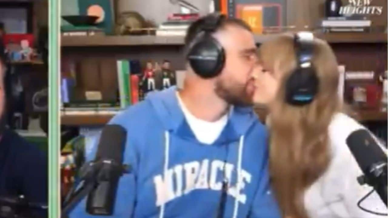 Taylor Swift and Travis Kelce’s on-air kiss delights New Heights listeners, watch here