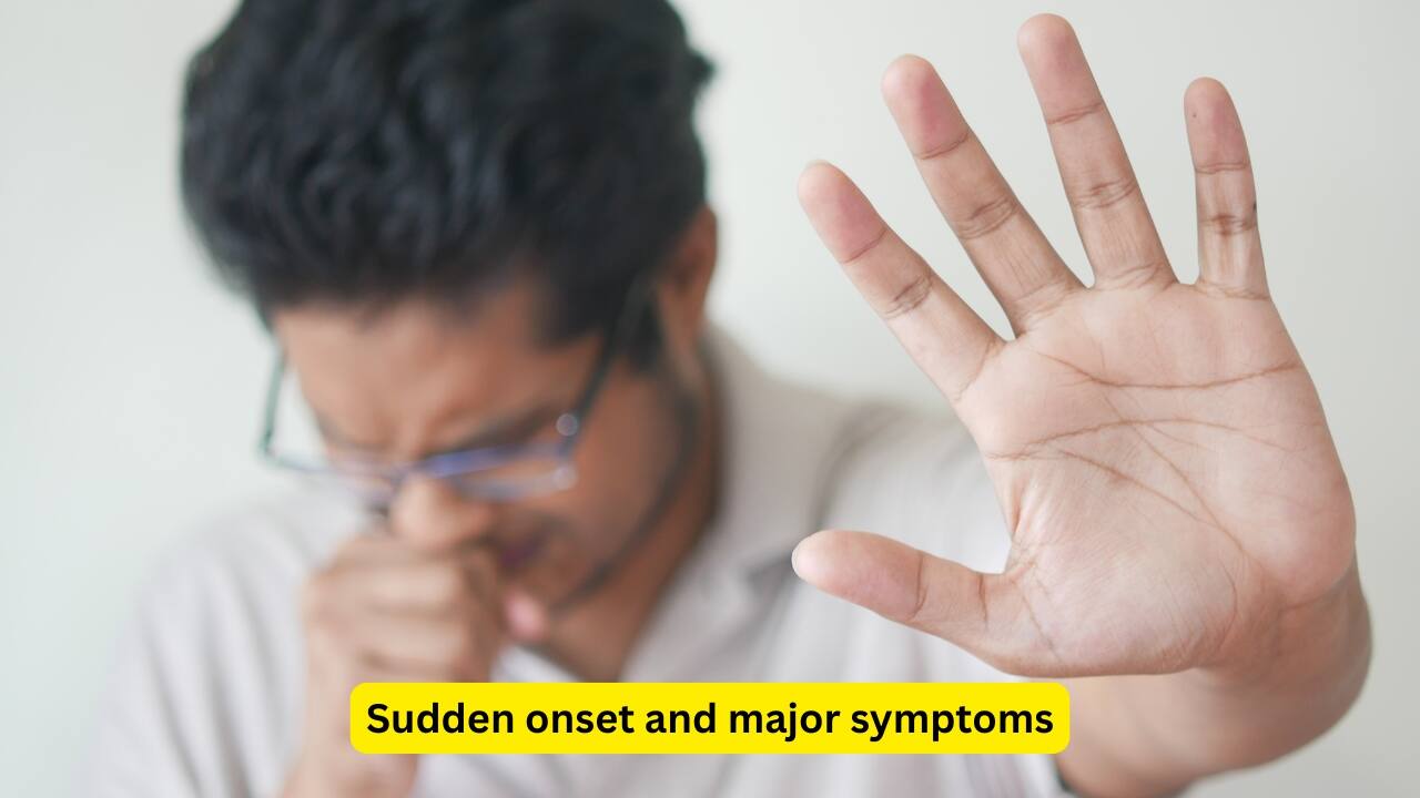 Sudden onset and major symptoms The affected individual may experience a sudden onset of pneumonia, with high fever and shaking chills. There may also be chest pain and breathlessness, that often begins abruptly. Cough with expectoration is common, along with a poor general condition.(Image: Canva)