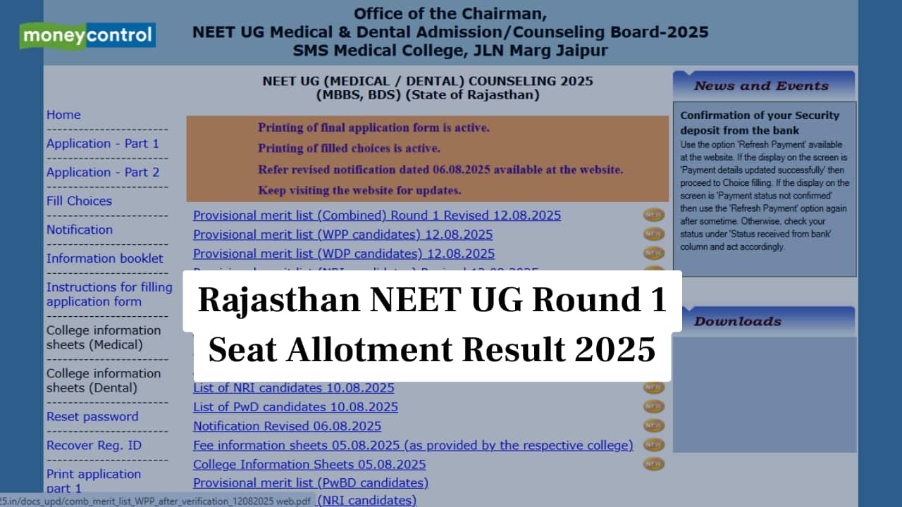 Rajasthan NEET UG Round 1 Seat Allotment Result 2025 OUT today @ rajugneet2025.com, direct link here