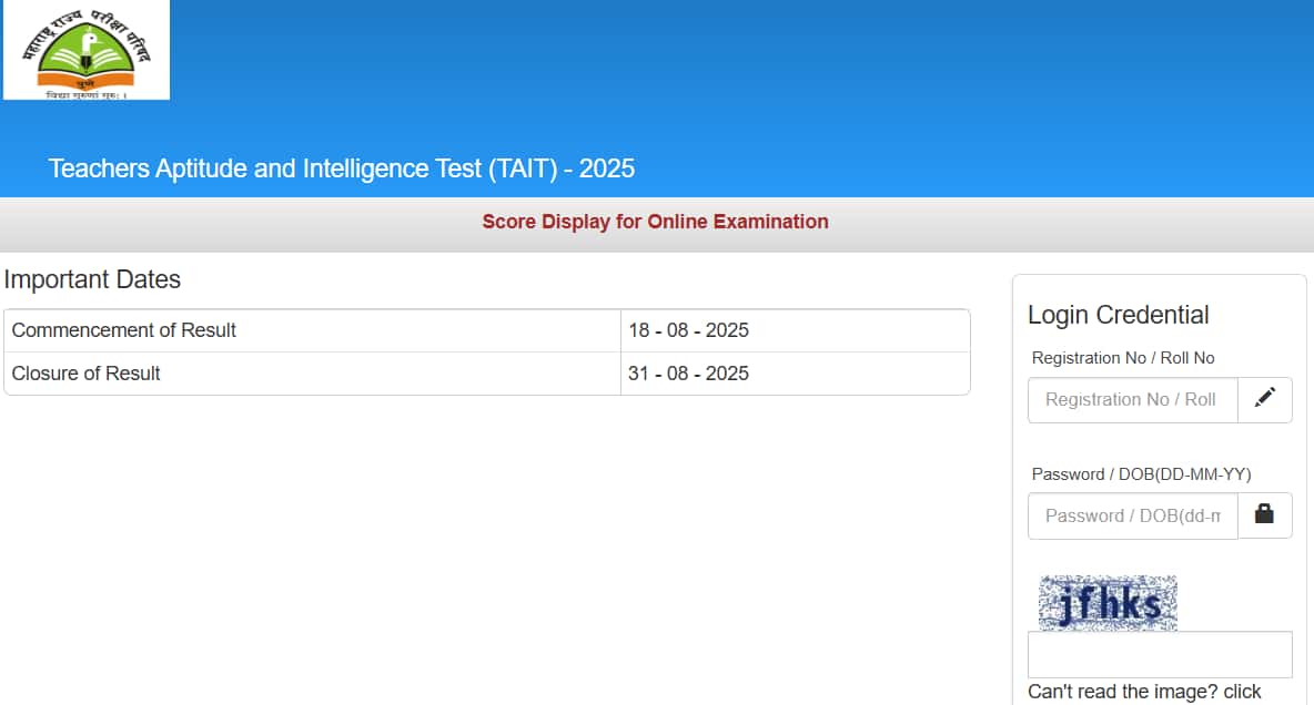 MAHA TAIT Result 2025 OUT @ mscepune.in, link here